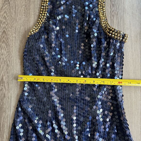 Niteline Della Roufogali Gold Beaded Cocktail Night Out Sexy Dress Size 2 Blue - Picture 8 of 16